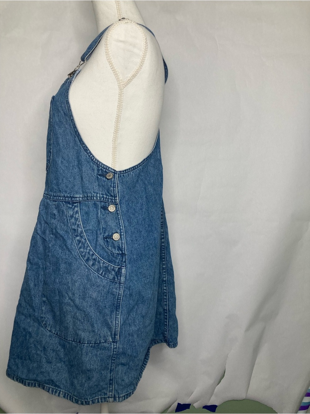 Vintage Y2K American Eagle Outfitters Denim Overall Mini Dress Jumper Size Large - Picture 6 of 6